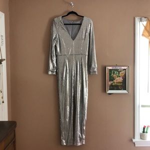 70’s style silver sequin jumpsuit